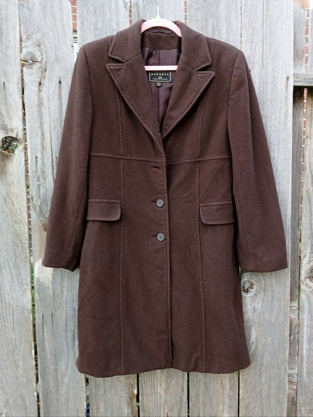 VTG 90s Express Pea Coat Compagnie Internationale Wool Dark Brown Jrs 7/8 WM XS